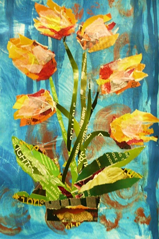 Tulips rendered in collage paper