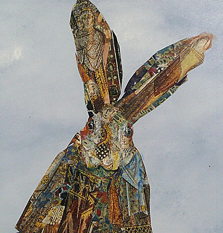 Iconic Hare mixed media features cut up icon images