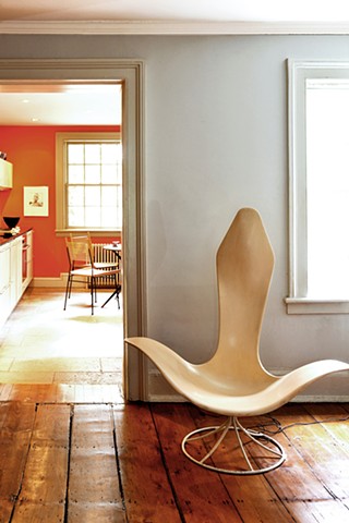 West Village Townhouse, modern kitchen, laverne tulip chair, by Doug Stiles Interior Design