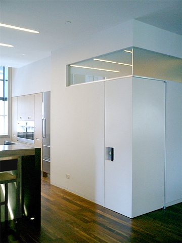 Washington Square Loft, custom modern minimalist  bathroom door, by Doug Stiles Interior Design