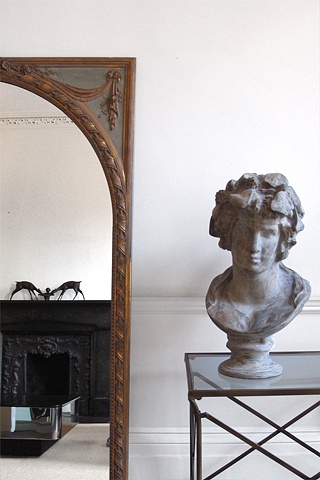 West Village Townhouse, bust, 18th century mirror, modern livingroom, by Doug Stiles Interior Design