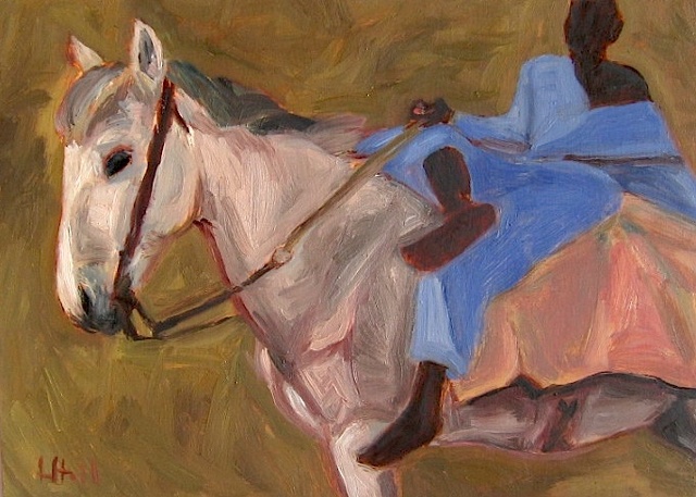 white horse blue-robed boy