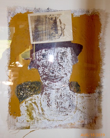 woman - mixed media on canvas (glass reflection)