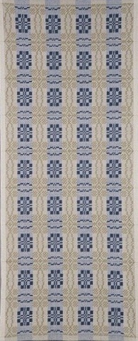 handwoven wall hanging, traditional woven coverlet pattern, drawloom weaving by Kathie Roig