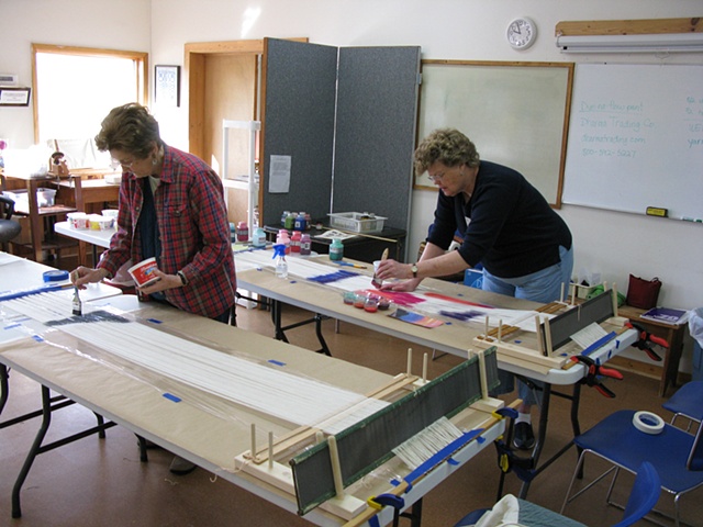 weaving classes, warp painting, off loom warp painting , Kathie Roig