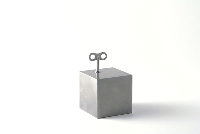 Small Box That Tics, Ken Nicol, K. Nicol, K-Nicol, Convceptual Artist, Toronto Artist, Obsessive, Compulsive, Order, Pattern, Theory, Stainless Steel, Sculpture, Object, clock, tick, winder, antique