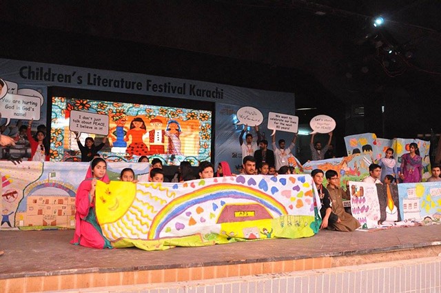 Amai mural and Animation installation honouring the brave survivors of Army Public School. Children's Literature Festival Karachi