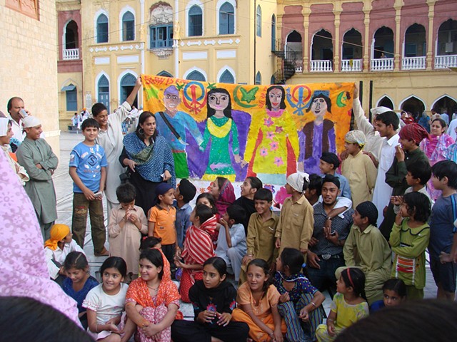 Mural ' Sikh-Muslim harmony' with Sikh internally displaced children at Gurdwara Punjasahib. 