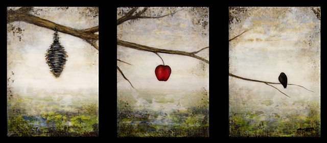 "Cocoon, Apple, Bird Triptych