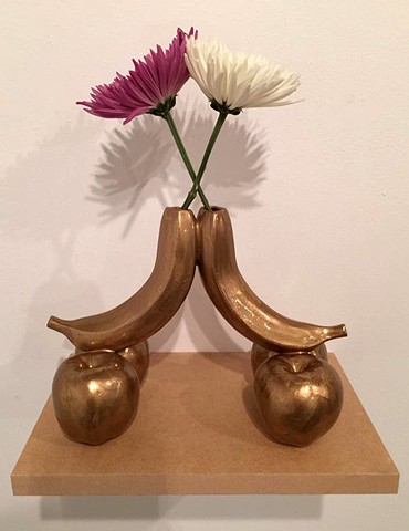 double gold banana vase
