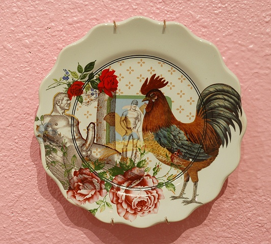 chickens plate, dining room installation, detail