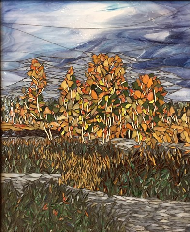 Stained Glass Mosaic, Landscape, Trees, Fall, Marsh