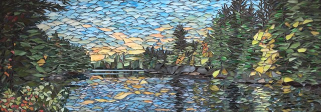 Stained Glass Mosaic, Landscape, Water, Trees