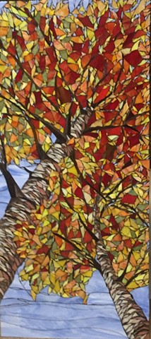 Stained Glass Mosaic, Landscape, Trees, Fall