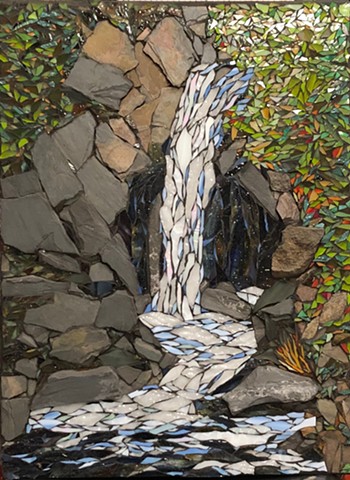 Stained Glass and Stone mosaic of a favorite waterfall on the North Shore of Minnesota