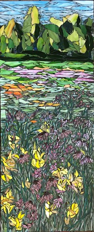 Stained Glass Mosaic, Floral, Meadow, Trees