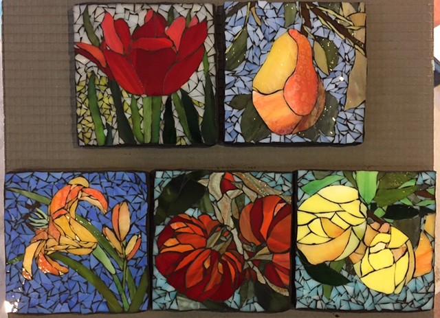 Stained Glass Mosaic, Fruit, Flowers, Smallworks