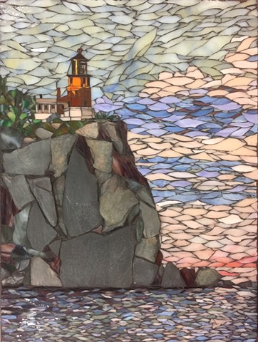 Stained Glass Mosaic, Slate, Lake, rees, Landscape