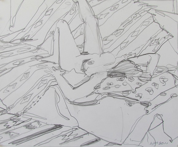 nude, woman, reclining, patterned rug, patterned rug
