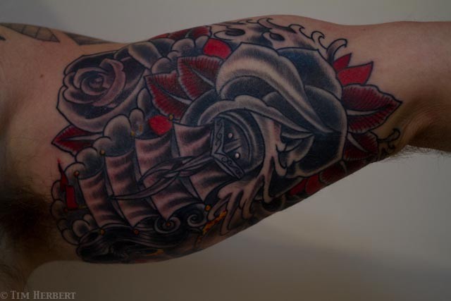 Rose and Ship Tattoo