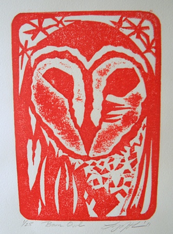 Owl, collagraph