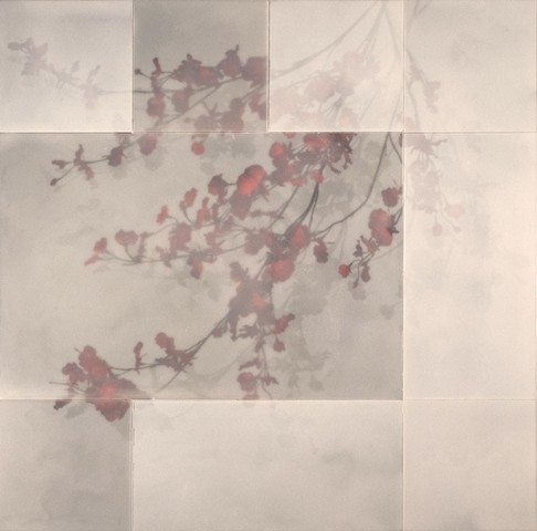 "Red Orchids on Brewster Grey Squared"