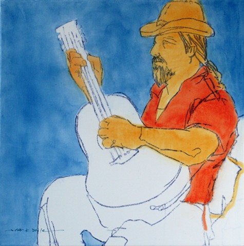 tiny painting, figurative, guitar, musician, modern, contemporary, expressionism, music