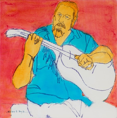 figurative, abstract figurative artist, tiny painting, figurative, guitar, musician, modern, contemporary, expressionism, music