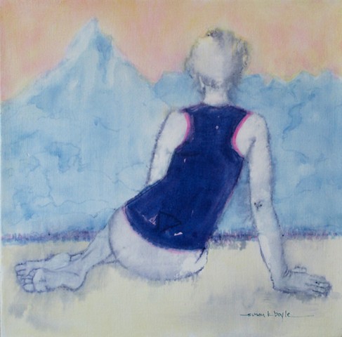 tiny painting, figurative, contemporary, impressionism, seated woman, Afghanistan, Mount Noshaq