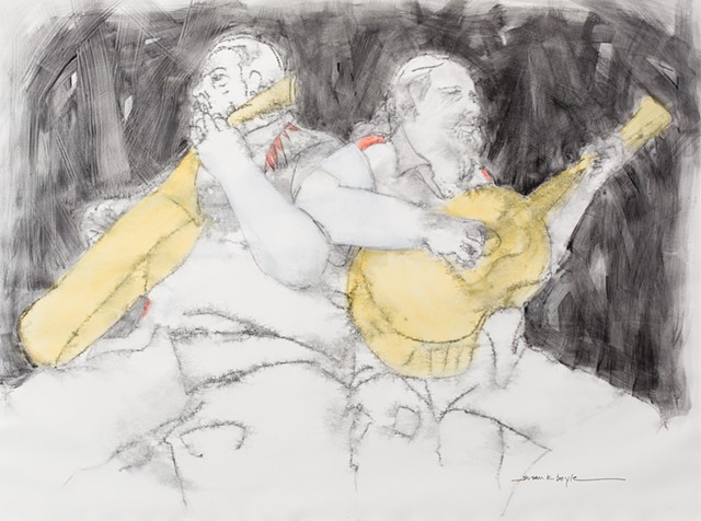 Abstract figurative duet, guitar players