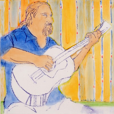 Guitar, Musician, small, figurative, contemporary, expressionism, seated man