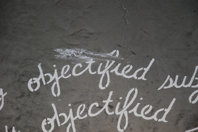 The words "subject" and "object" mutate into various versions of themselves as they spiral in or out from the center.