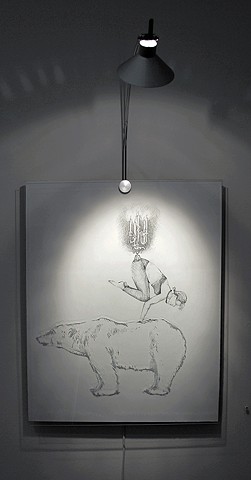 Glass bear etching over graphite drawing.