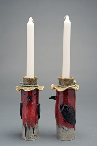 red bird candle holder. can also be made into vases