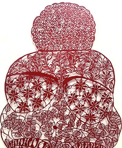 Venus of Wilendorf paper cut, with south Asian folk art patterns