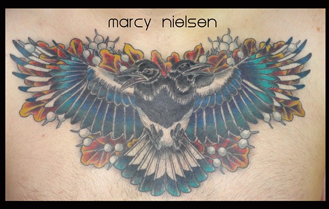 Magpie bird tattoo