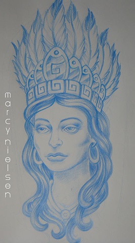 aztec woman head dress tattoo