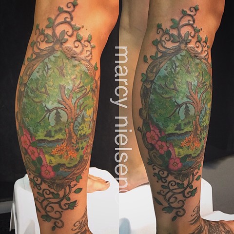 nature leg tattoo