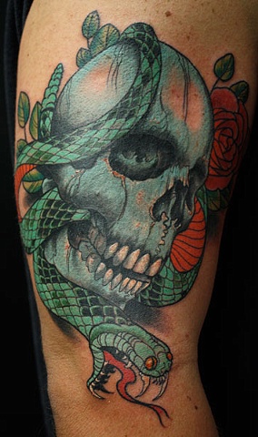 skull with snake tattoo, Eric James tattoo 