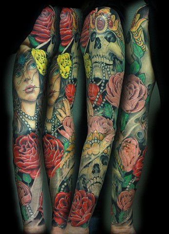 eric James tattoo, blind tiger tattoo, skull tattoo roses tattoo, color tattoo, new school tattoo, arizona tattoo, phoenix tattoo