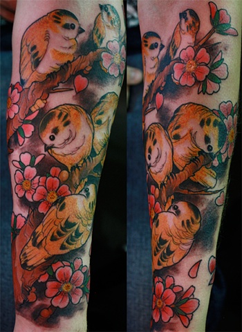 Birds Cherry blossoms tattoo Eric James tattoo