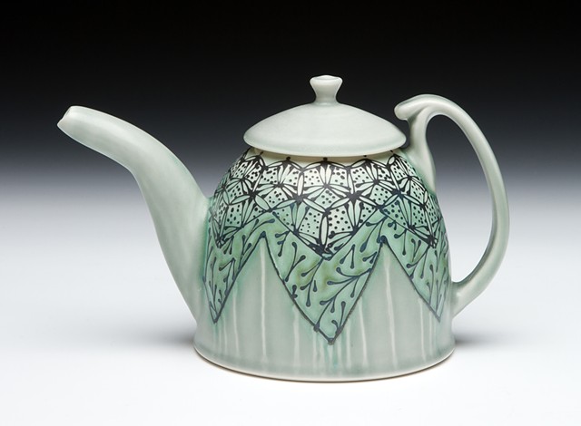 dome teapot blue green hex floral