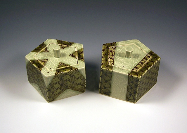 pair of pentagonal boxes with knobs