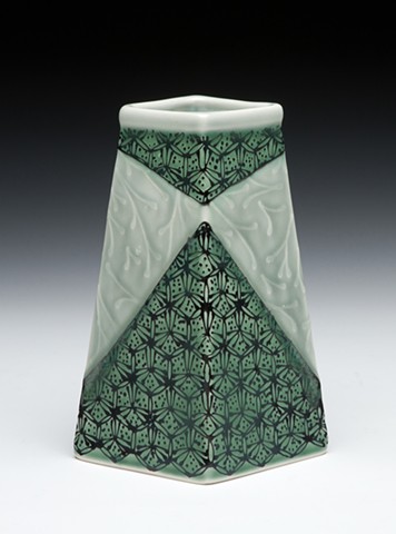 four sided vase blue green