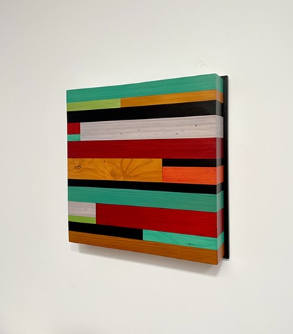 Modern art-contemporary craft Color Module "Clyde", salvaged wood with mixed media color by Andrew Traub.
