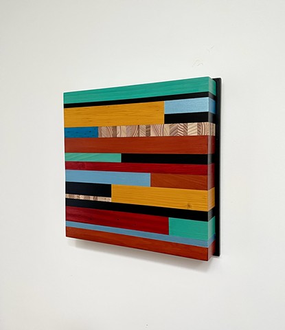 Modern art-contemporary craft Color Module "Route 66", salvaged wood with mixed media color by Andrew Traub.
