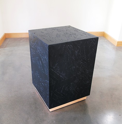 Modern OSB furniture stained black, pedestal table.