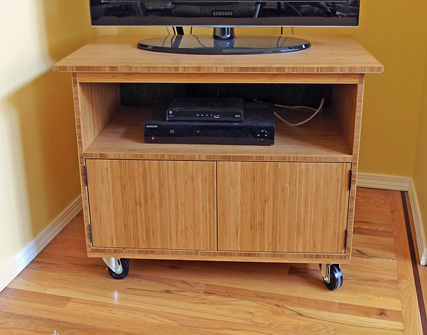 modern tv cart, bamboo plywood furniture, rolling tv cart
