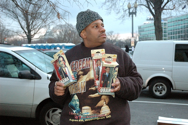 Obama action figure vendor, Inauguration, Washington DC