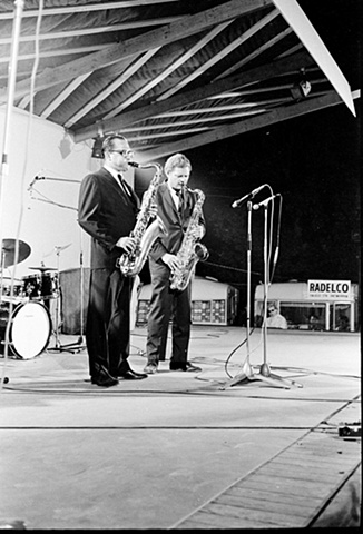 Al Cohn and Zoot Sims on stage at the Bilzen Jazz Festival, Belgium